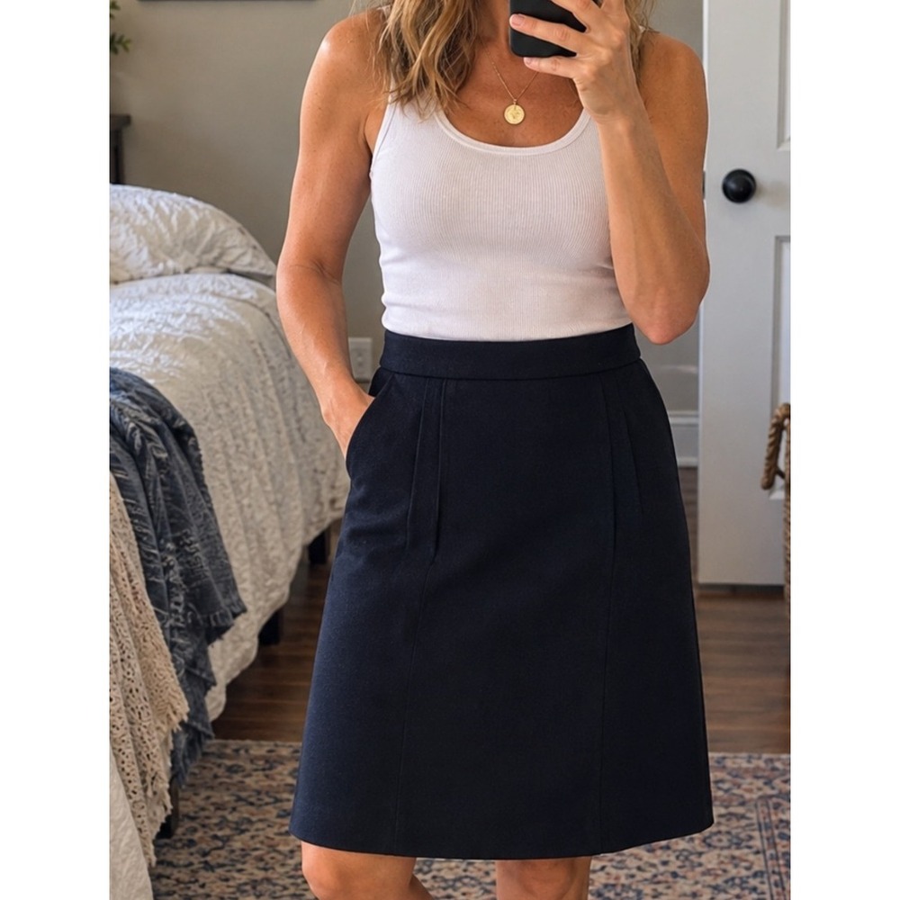 ModCloth Wool Blend A Line Skirt Medium Navy Blue Pleated Preppy